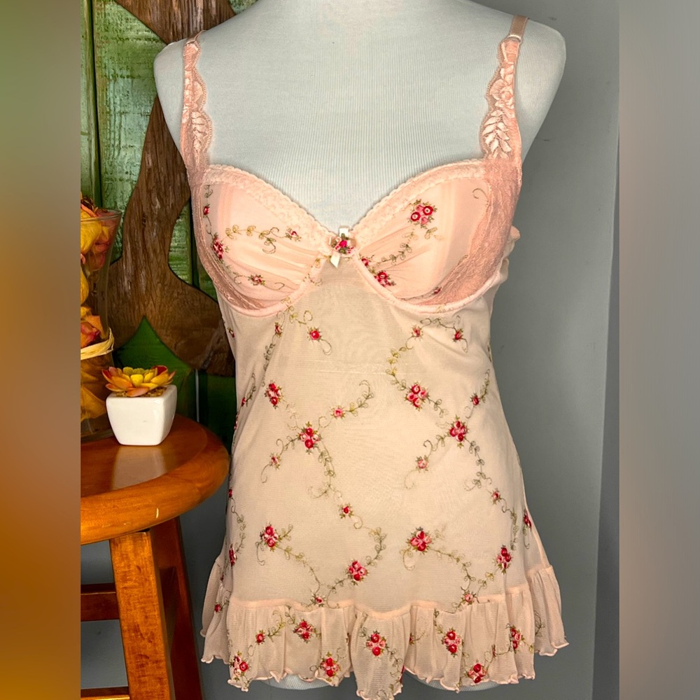 Vintage Victoria’s Secret Babydoll Pink Rose & Vines with Bra 36C